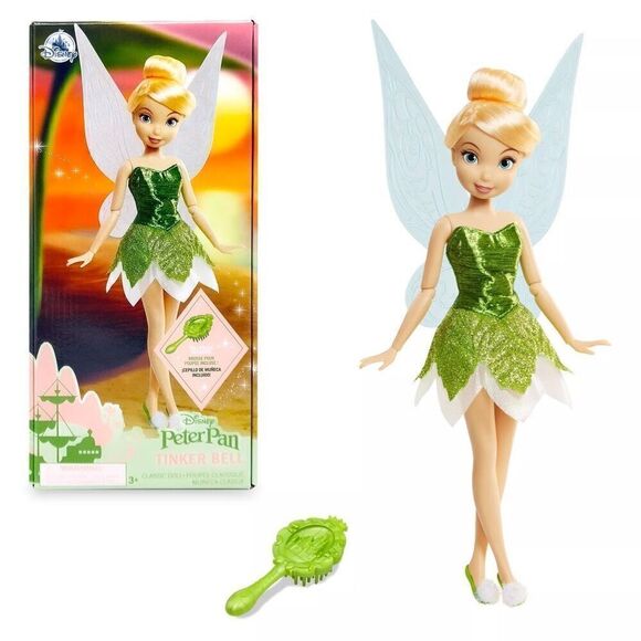 Tinker Bell Classic Doll & Brush Disney Store Peter Pan 10'' NIB Sealed NEW - Picture 2 of 9